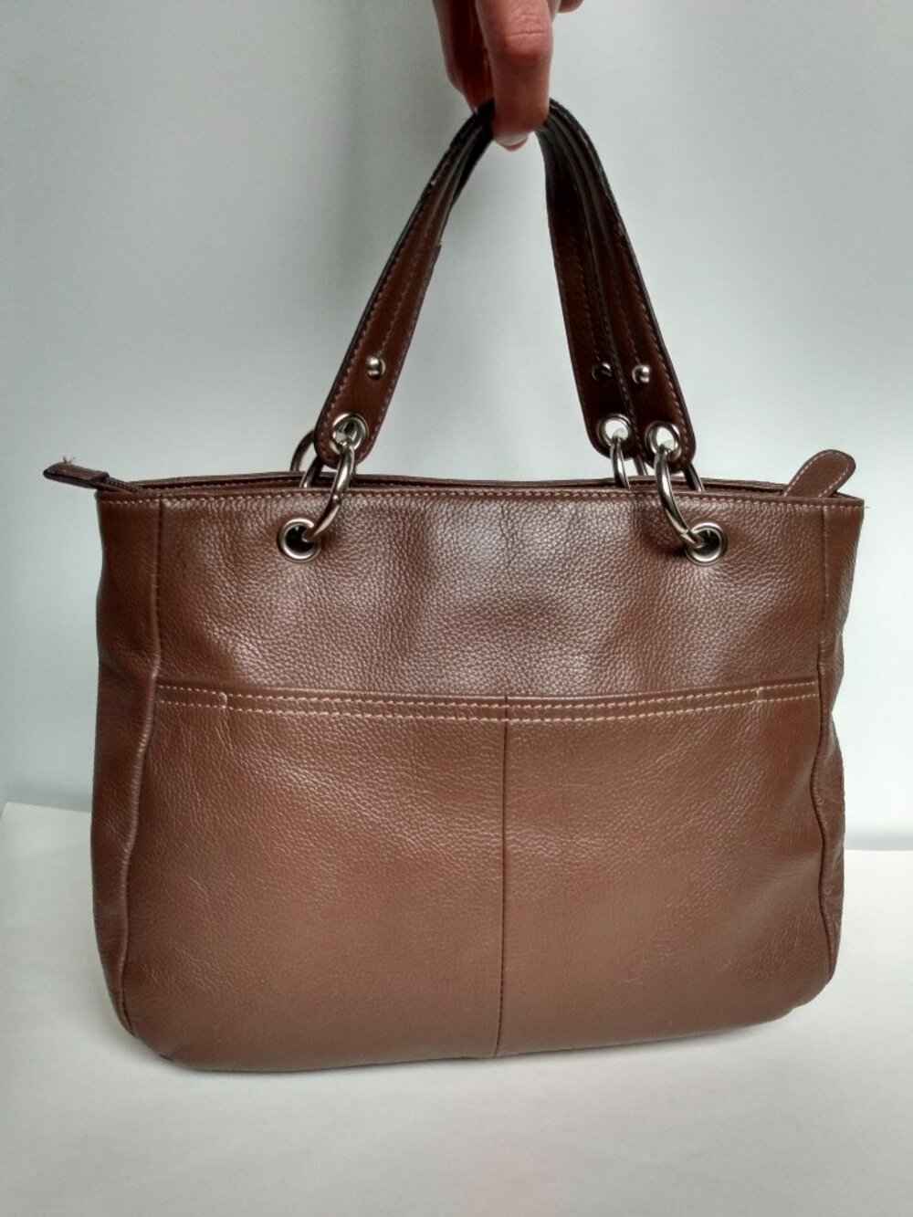 Tignanello Brown Pebbled Leather Handbag Purse Classic Design Handles 12x9" EUC